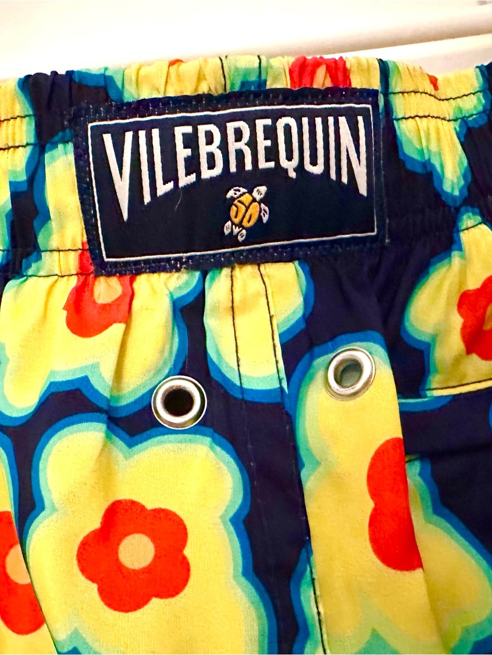 Vilebrequin Navy Swim Trunks with Yellow, Red & Teal Floral Print